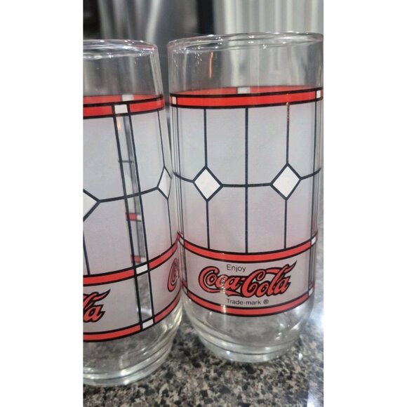 Set of 3 Vintage Coca-Cola Coke Drinking Glasses Tiffany Style Frosted - Picture 3 of 7